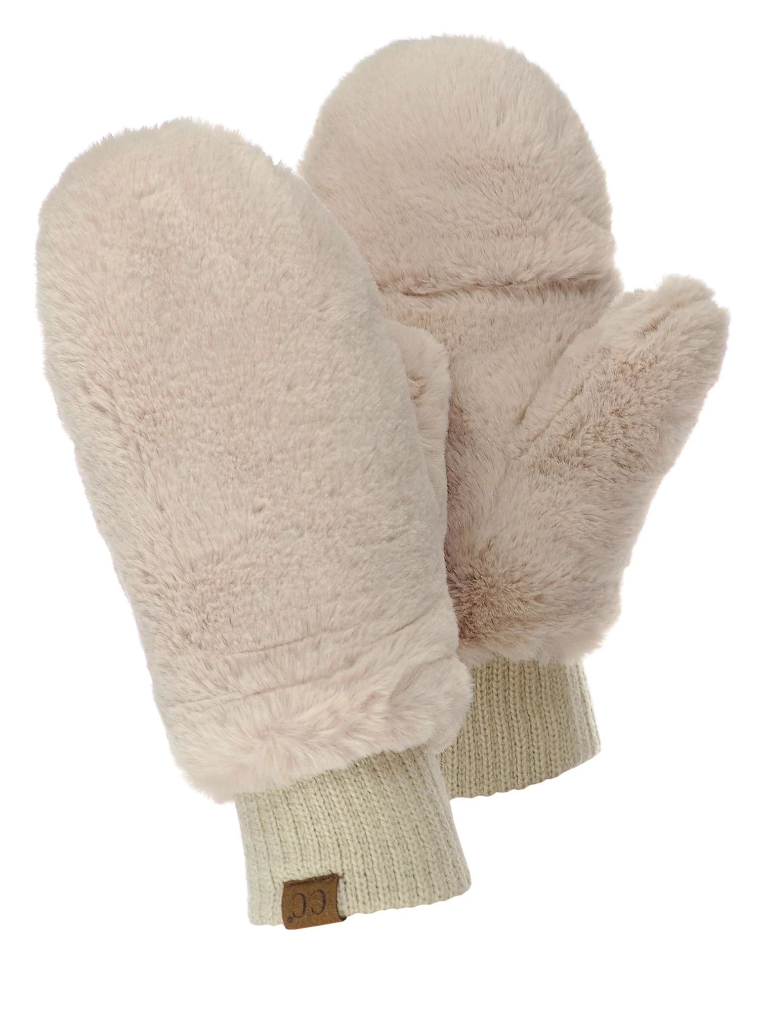C.C Women's Faux Fur Wrist Length Fingerless Sherpa Lined Convertible Mittens Gloves, Beige | Walmart (US)