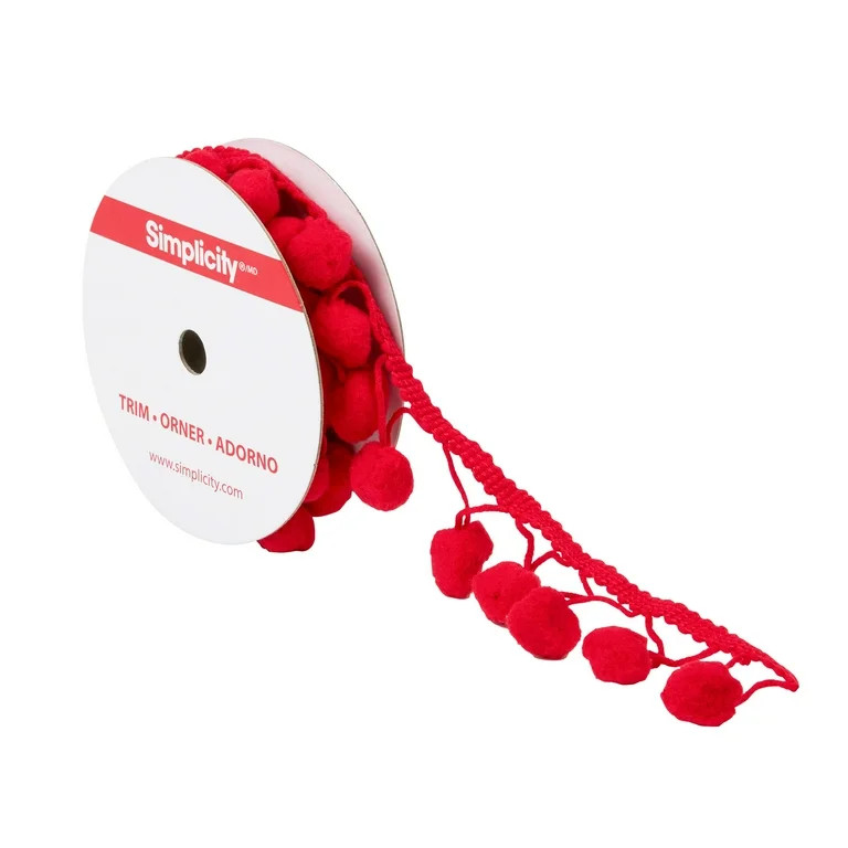Simplicity Trim, Red 1 1/4 inch Jumbo Pom Pom Trim Great for Apparel, Home Decorating, and Crafts... | Walmart (US)