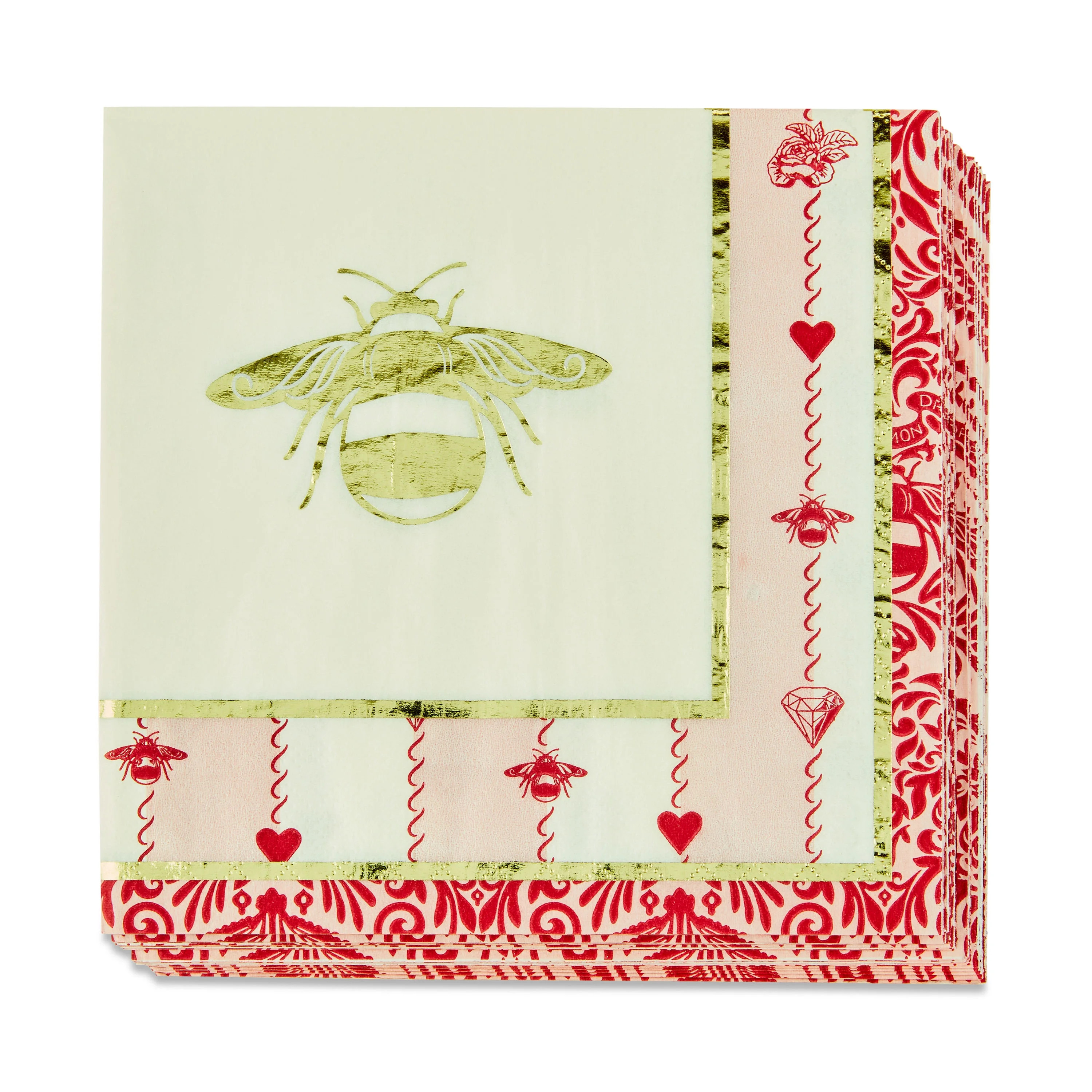 Bridgerton Regal Bee Napkin, Square, Deep Pink, Gold Foil, 2-Ply, 6.5 inch, 16 Count | Walmart (US)
