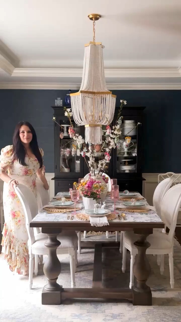 Easter table with Easter egg trees and beautiful blue plates  

#LTKSeasonal #LTKHome #LTKFestival