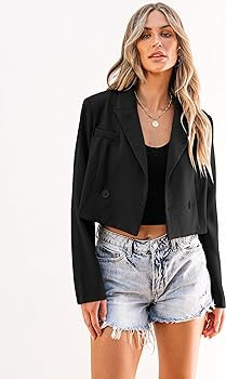 luvamia Cropped Blazers for Women Business Casual Open Front Long Sleeve Suit Jacket Trendy Overs... | Amazon (US)