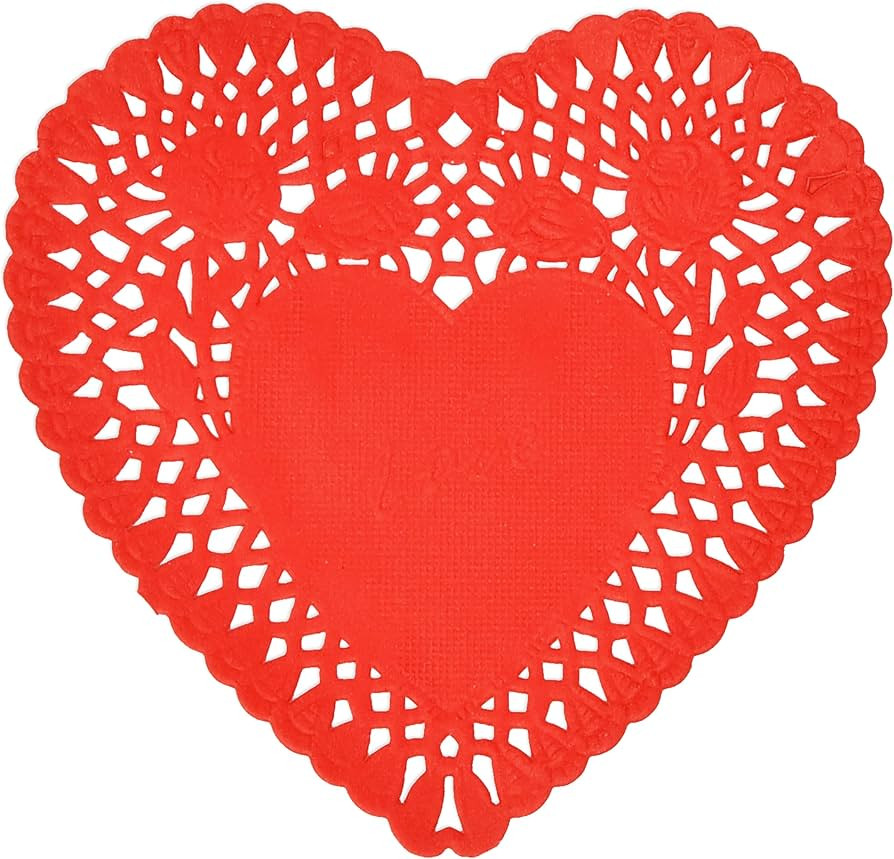 100 Pcs 8 Inch Valentine Heart Doilies Cutouts Paper Lace Doily Red Craft Gift Set for Table Part... | Amazon (US)