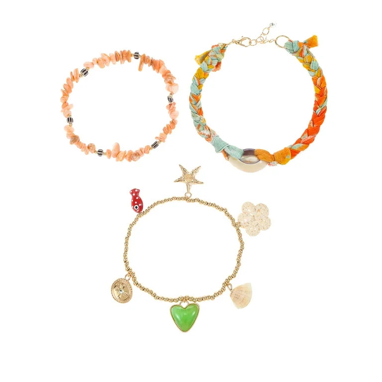 No Boundaries 3pc Coastal Charm & Shell Bracelet Set | Walmart (US)