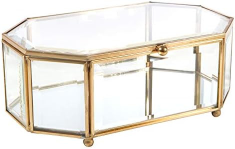 Home Details Vintage Mirrored Bottom Glass Keepsake Box Jewelry Organizer, Decorative Accent, Vanity | Amazon (US)
