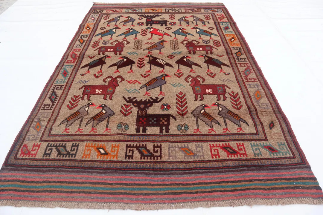 Afghan Pictorial Birds Rug, 4x6 Hand Knotted Wool Rug, Organic Dyes Rug, Oriental Pictorial Rug, ... | Etsy (US)