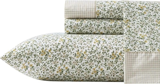 Laura Ashley - Queen Sheet Set, Breathable Percale Cotton Bedding with Deep Pockets, Chic Home De... | Amazon (US)