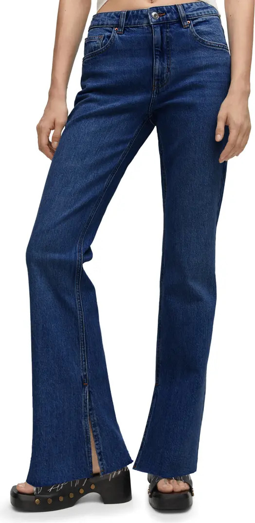 Split Raw Hem Mid Rise Straight Leg Jeans | Nordstrom