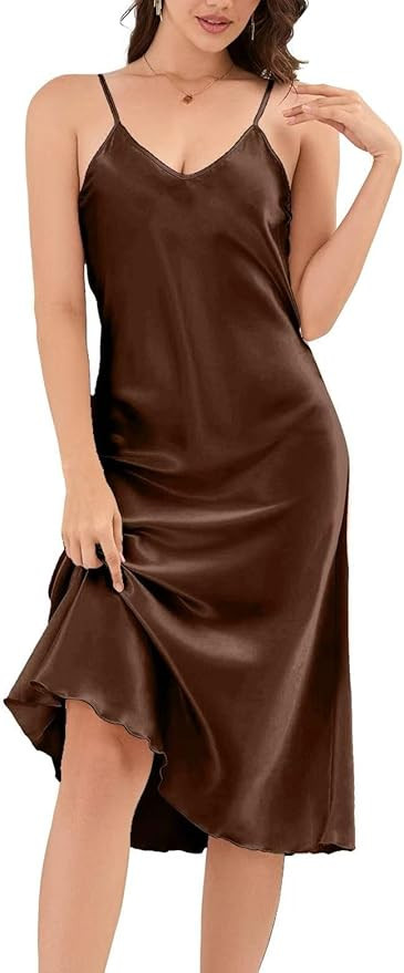 ALCEA ROSEA Women's Midi Satin Slip Dress Adjustable Spaghetti Strap Nightgown Silky Under Dresse... | Amazon (US)
