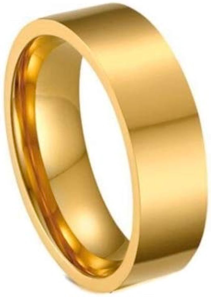 Minimal 6mm Wide Flat Ring Band Stacking Jewelry 18K Gold-plated Cigar Statement Cuff Tube Band R... | Amazon (US)