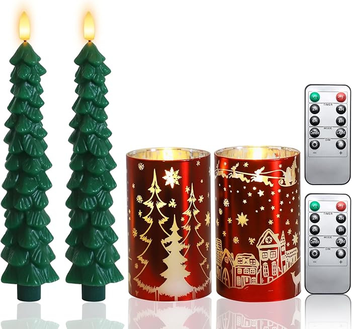 Chritsmas Tree Flameless Candles, Real Wax Christams LED Taper Candles, Battery Operated Candles,... | Amazon (US)