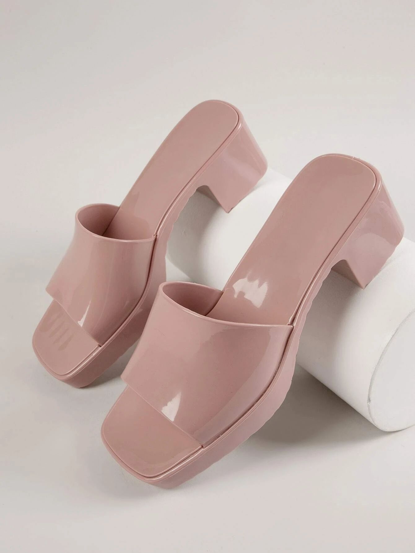 Faux Patent Leather Open-Toe Block Heels | SHEIN