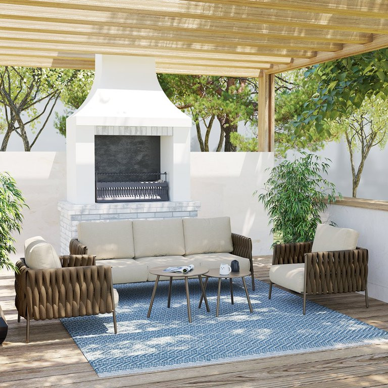 EAST OAK 5 Seat Patio Conversation Set Outdoor Furniture Sofa Set Modern Outdoor Furniture with T... | Walmart (US)