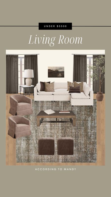 Curated Living Room - budget friendly // under $5500!

living room design, living room inspo, brown living room, rug, accent chair, affordable living room, faux tree, pinch pleat curtains, Amazon finds, target finds, living room mood board, living room virtual design, lamp, accent table, marble accent table, affordable coffee table 

#LTKstyletip #LTKhome