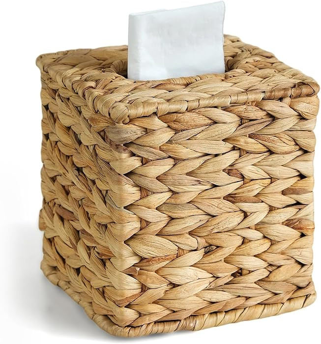 Wicker Tissue Box Cover, Rattan Tissue Box Holder Square, Boho Decorative Woven Water Hyacinth Cu... | Amazon (US)