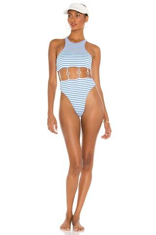 Lovers and Friends Erika One Piece in Blue & White Stripe from Revolve.com | Revolve Clothing (Global)