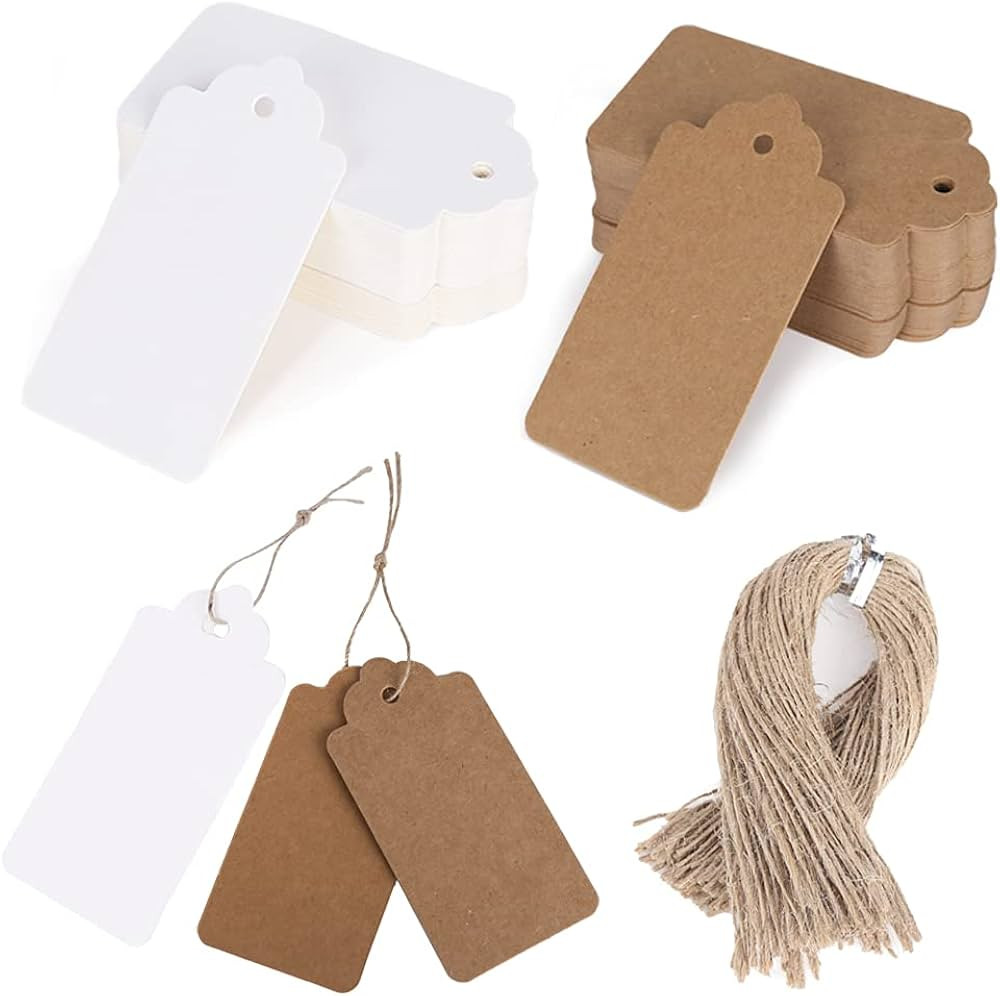SallyFashion Kraft Paper Tags, 200 PCS Kraft Paper Gift Tags Craft Hang Tags with Free 200 Root N... | Amazon (US)