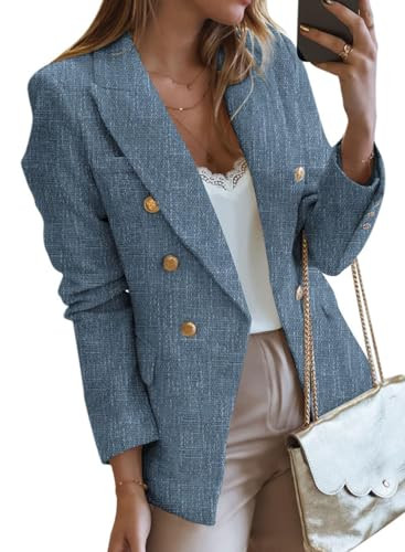 Happy Sailed Womens Tweed Blazers Casual Long Sleeve Double Breasted Open Front Blazer Jackets Wo... | Amazon (US)
