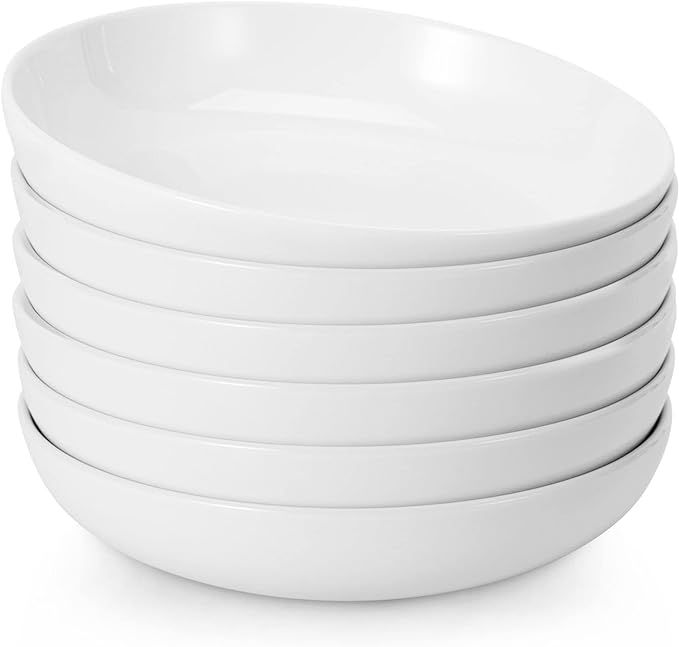 Cibeat 22 Ounce Porcelain Pasta Bowls Set 6 Pack Premium White Ceramic Large Capacity Plates for ... | Amazon (US)