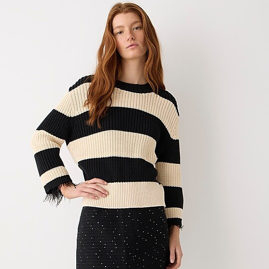Collection feather-trim crewneck sweater | J. Crew US