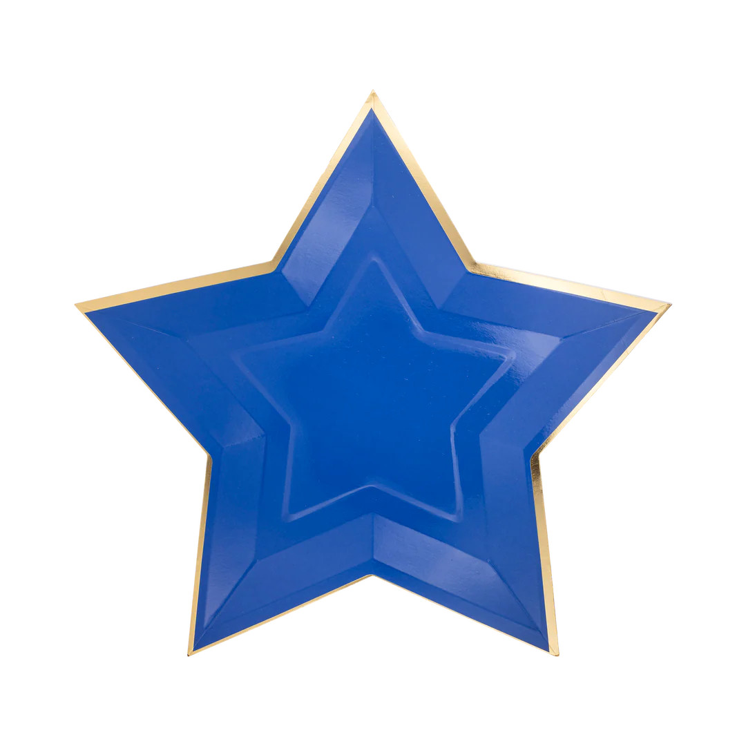 Blue Star Shaped Gold Foiled Paper Plate | My Mind's Eye