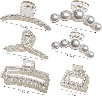 Sisiaipu 6 Pcs Large Pearl Claw Clips Pearl Clips Hair Claw Clips for Thick Hair White Hair Clips... | Amazon (US)