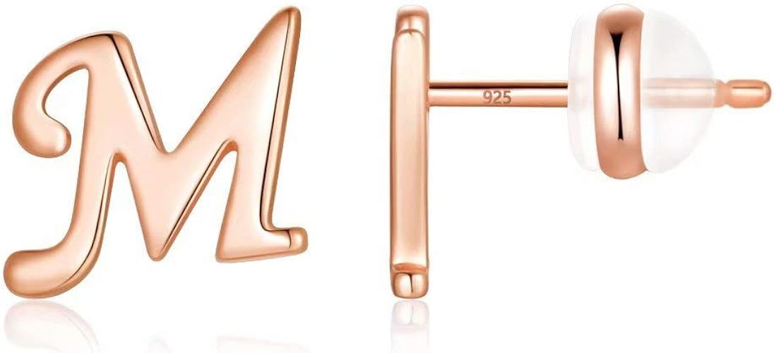 Sterling Silver Stud Earrings, 925 Sterling Silver Initial Stud Earrings Gold Plated Hypoallergen... | Amazon (US)