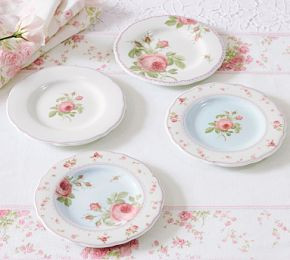 LoveShackFancy Garden Floral Porcelain Appetizer Plates - Mixed Set of 4 | Pottery Barn CA