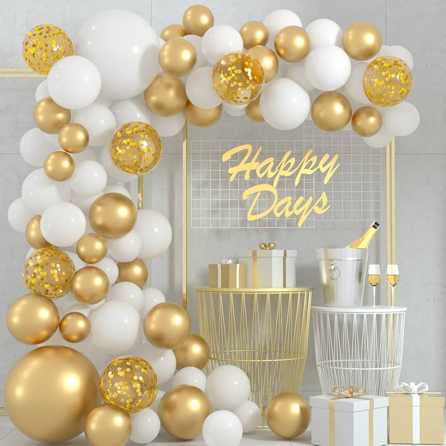 FEPITO 108 Pcs White Gold Balloon Garland Arch Kit 5 10 12 18 Inches Pastel White Gold Confetti B... | Amazon (US)