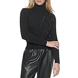 DKNY SPORTSWEAR Women's Knit Top, Black Sweater with Ruffle Detail, XL | Amazon (US)