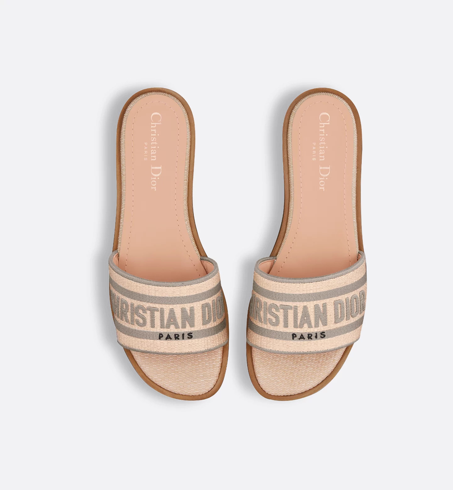 Dioriviera Dway Slide Natural Raffia and Beige Embroidered Cotton | DIOR | Christian Dior Parfums UK