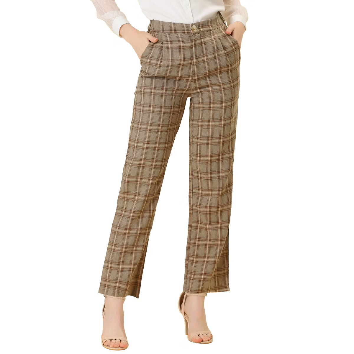 Allegra K Women's Plaid Elastic Waist Casual Work Office Long Trousers | Target