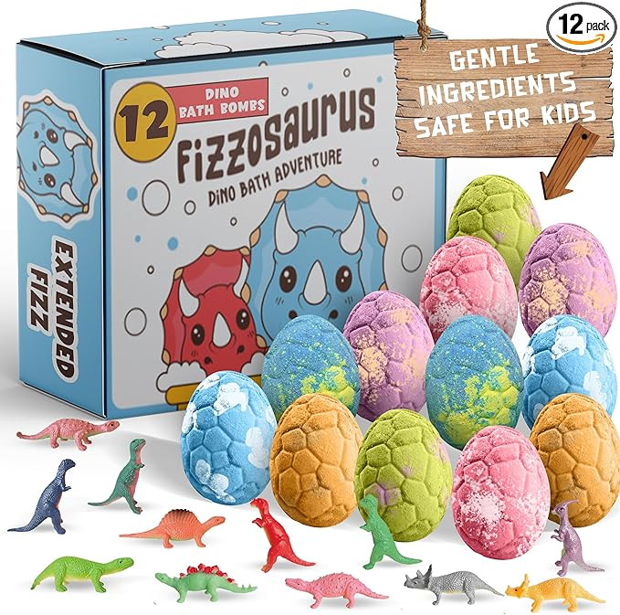 All Natural Bath Bombs for Kids with Surprise Toys Inside- 12 Pack Organic Dinosaur Bath Bombs wi... | Amazon (US)