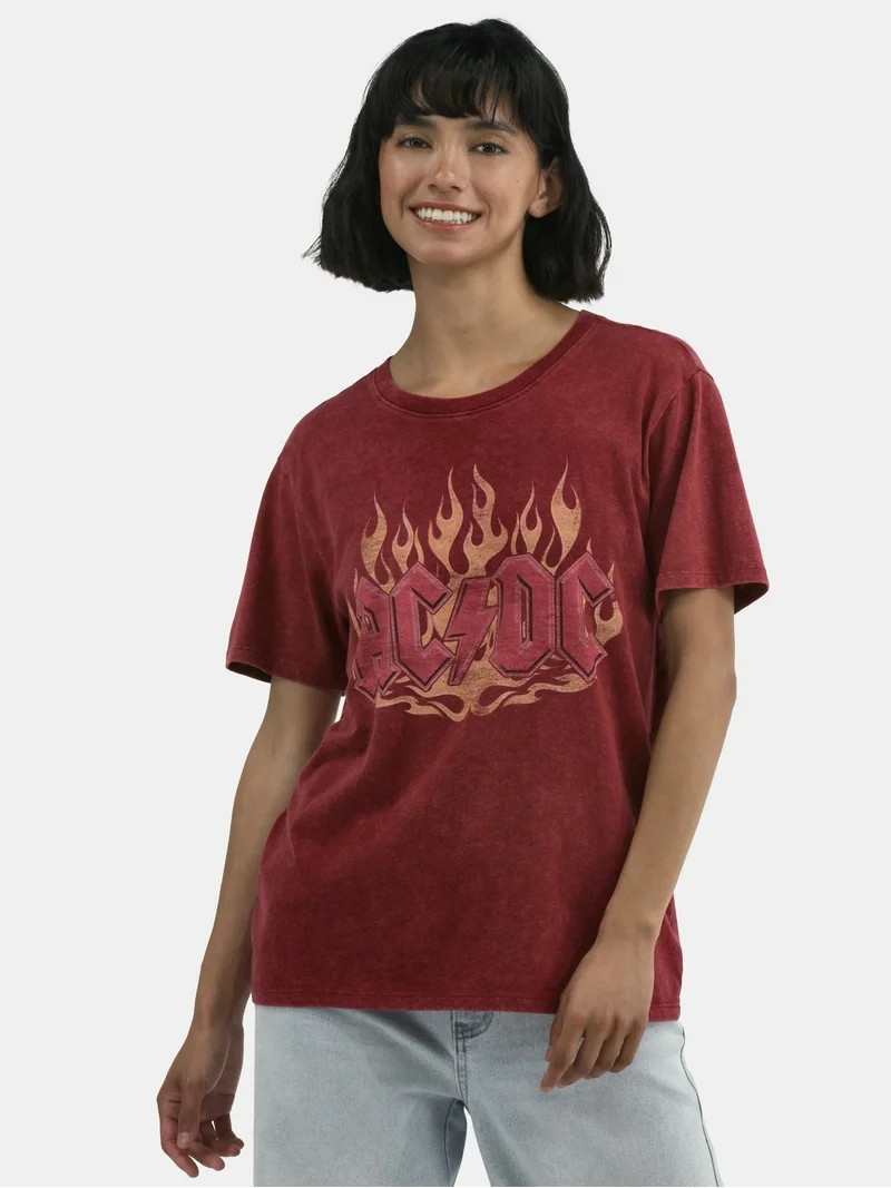 Time and Tru AC/DC Flames Women's Graphic Tee, Sizes XS-XXXL - Walmart.com | Walmart (US)