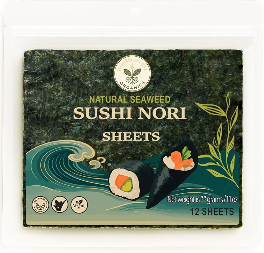 Kindharvest Organics Sushi Nori Sheets \u2013 Roasted Seaweed Sheets, 12 Sheets (33g), Premium Gr... | Amazon (US)