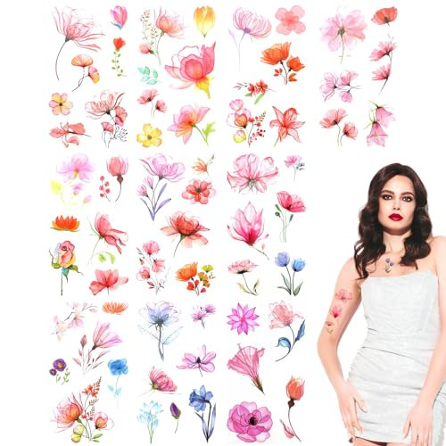 Molain 20 Sheets X-Ray Flowers Temporary Tattoos for Women, Watercolor Rose Lily Floral Tattoos Arm Fake Flower Tattoo Stickers Body Art Waterproof Tattoo Stickers | Amazon (US)