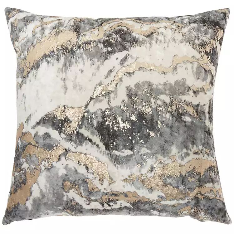 Charcoal Metallic Marble Swirl Throw Pillow | Kirkland's Home