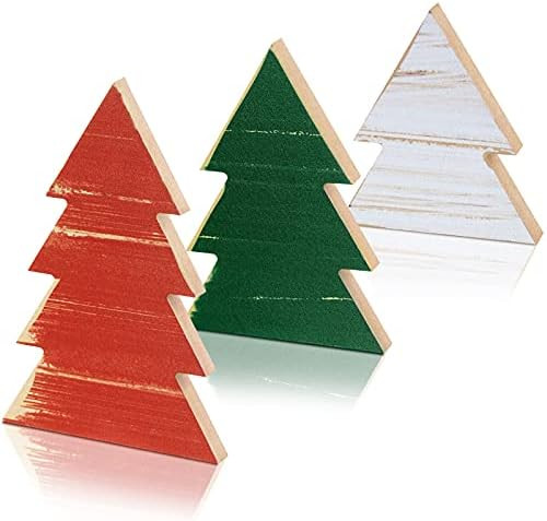 Set of 3 Wooden Christmas Trees Tabletop Decoration Rustic Wood Christmas Trees Tiered Tray Decor... | Amazon (US)