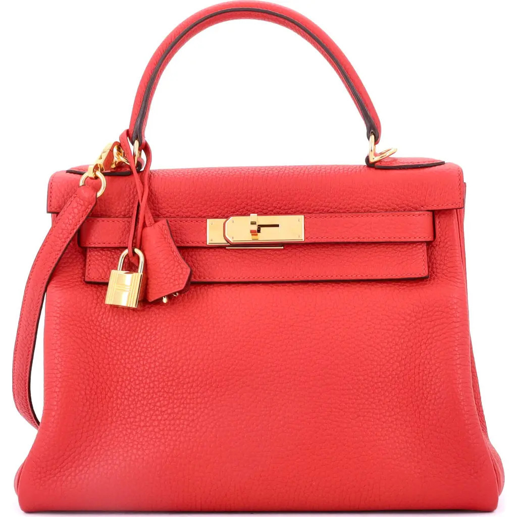 Pre-Owned Hermes Kelly Handbag Red Clemence with Gold Hardware 28 in Rouge Tomate at Nordstrom, Size Small | Nordstrom