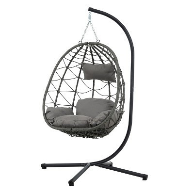 KWPZQEB Rustic Egg Chair, Wicker Hanging Egg Chair with Upholstered & Steel Frame, Foldable Swing Chair for Bedroom, Balcony, Living Room, Dark Gray | Target
