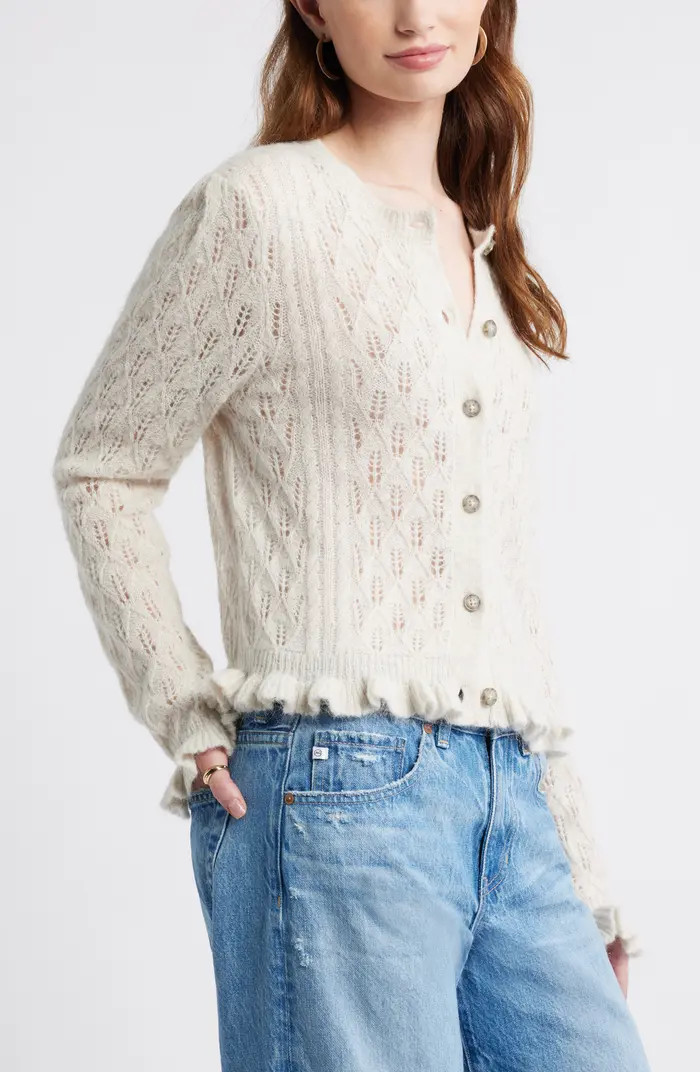 Pointelle Ruffle Edge Cardigan | Nordstrom