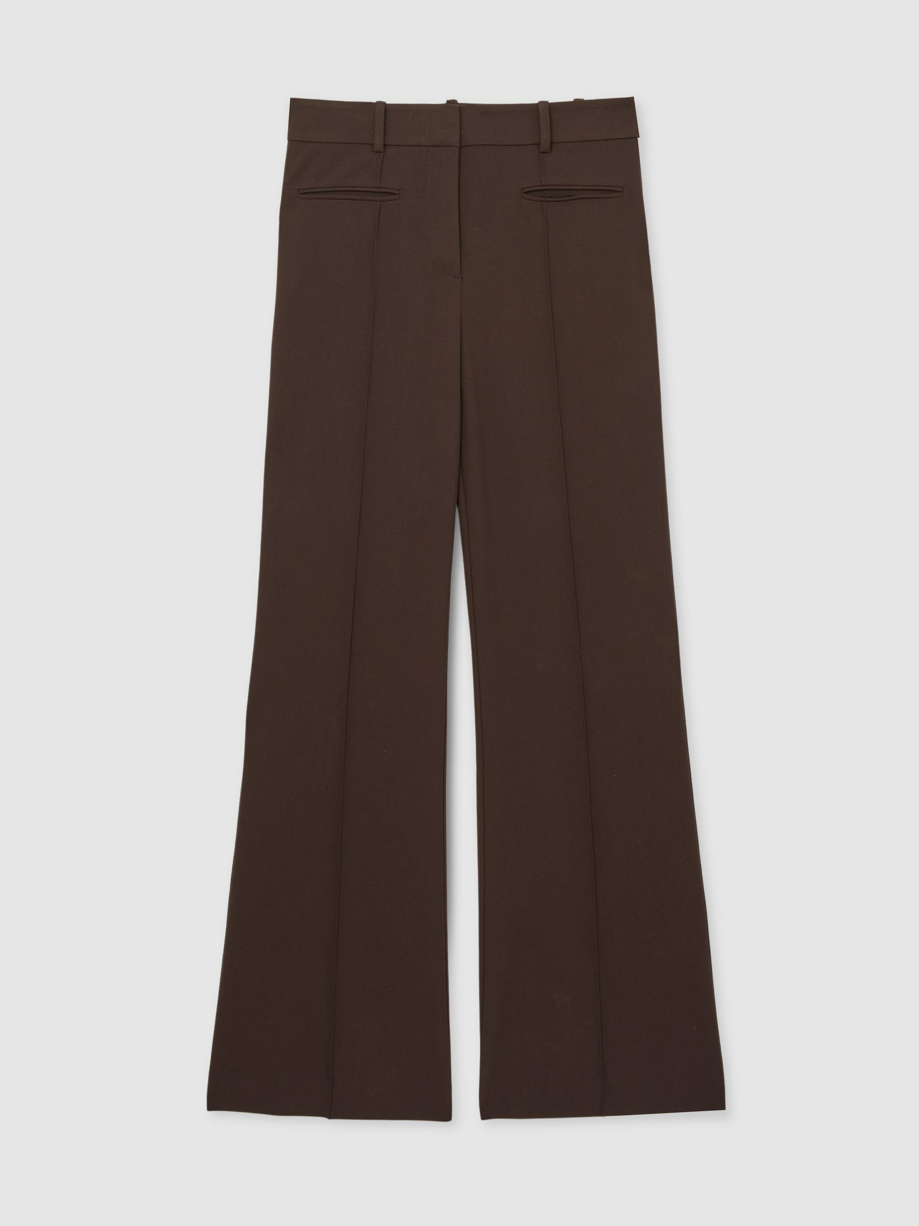 High Rise Flared Trousers in Chocolate Brown | Reiss US