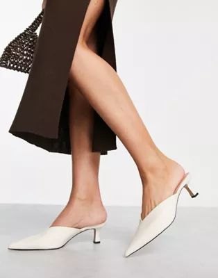 & Other Stories leather pointed heeled mule in off white | ASOS (Global)