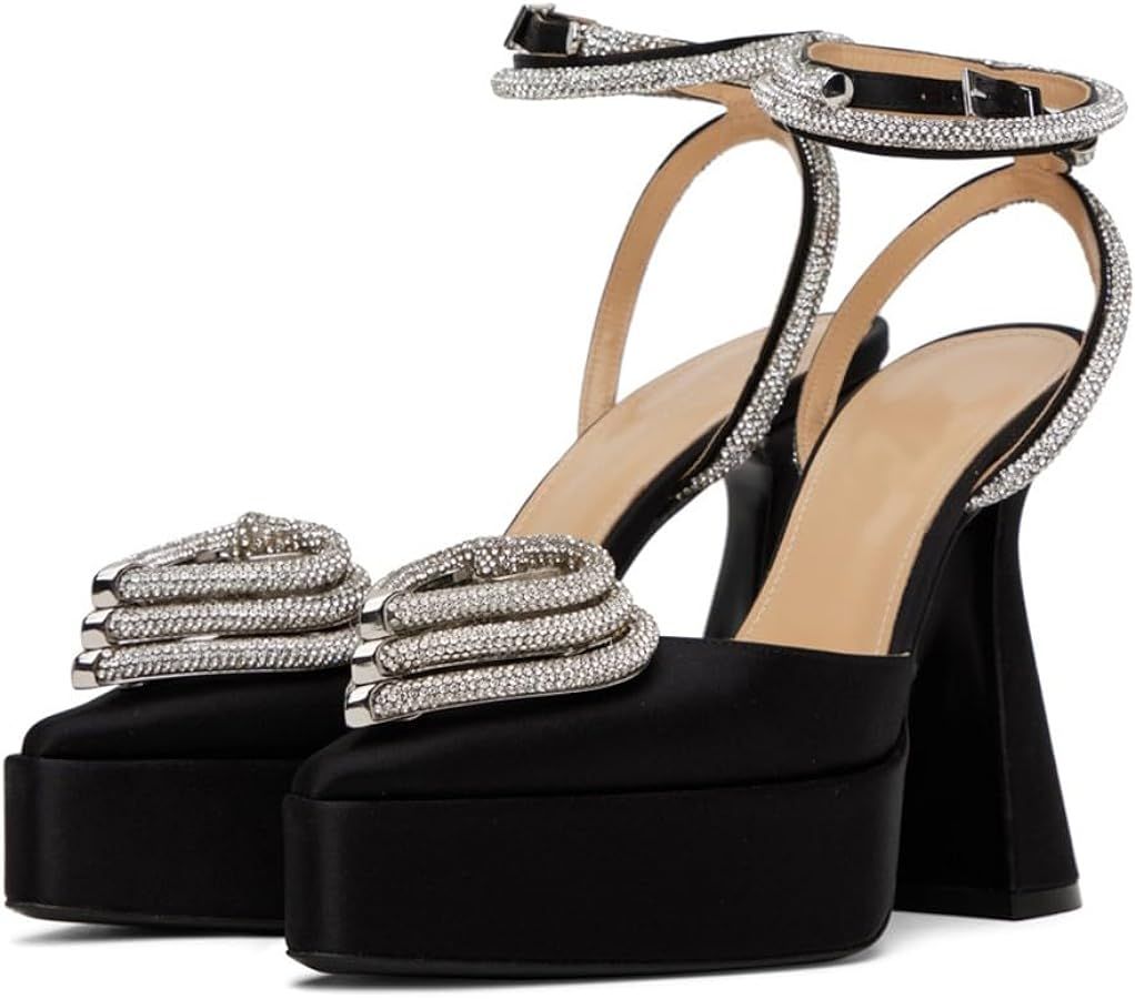 Rhinestone Heels For Women Wedding Heels Stiletto Ankle Strap Pointed Toe Heels Crytal Triple Hea... | Amazon (US)