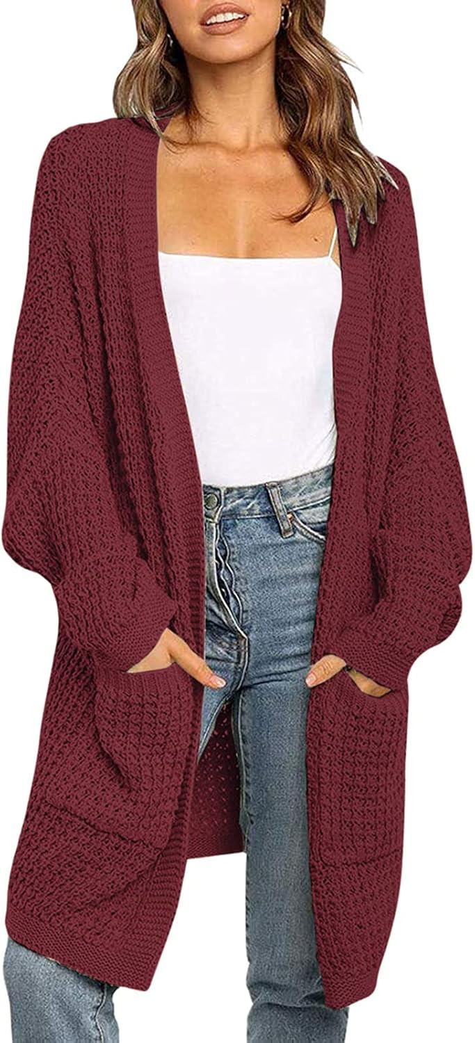 ZESICA Women's Long Batwing Sleeve Open Front Chunky Knit Cardigan Sweater | Amazon (US)