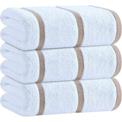 White Classic Luxury 100% Cotton Oversized Pool Towels Set of 3 35x70" - Striped Beige | Target