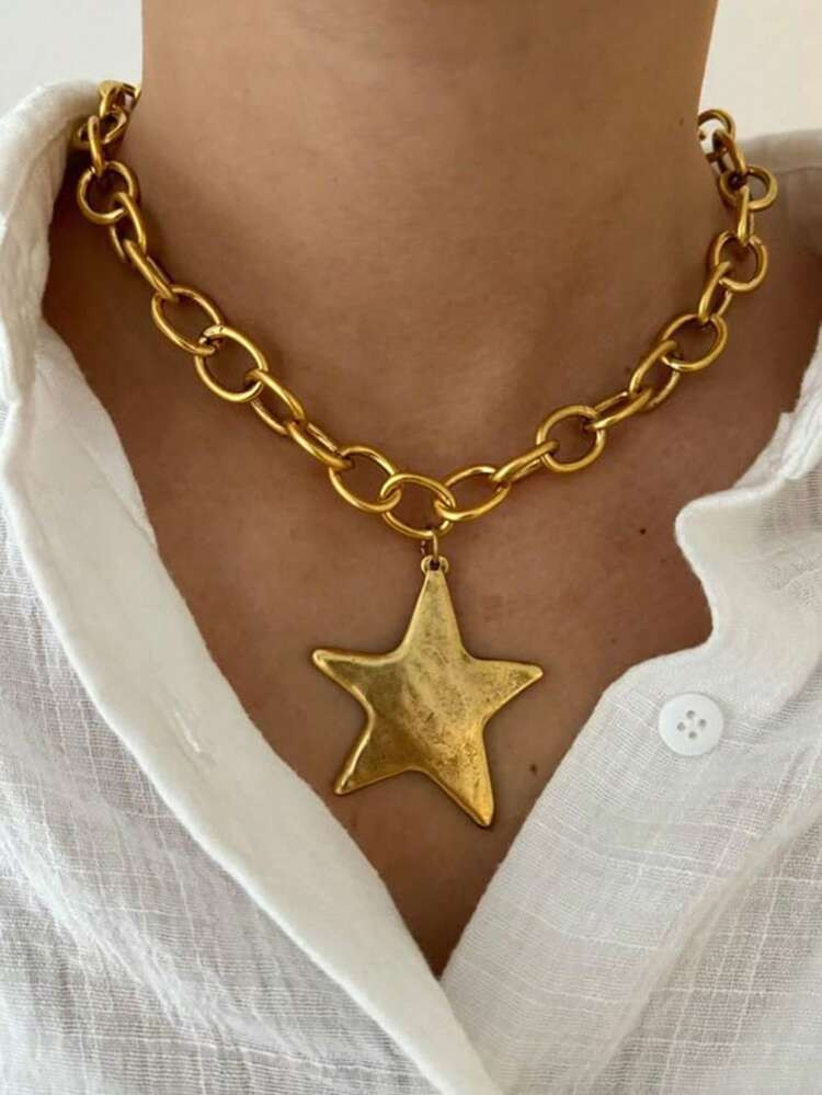 1pc Summer Beach Sea Star Pendant Thick Chain Necklace, Suitable For Women Daily, Party, Travel | SHEIN