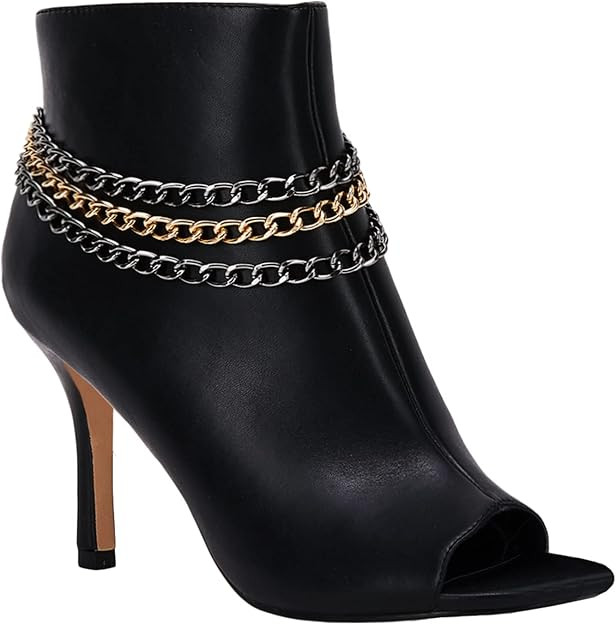 Juliet Holy Women's Peep Toe Stiletto Ankle Boots Chain Zipper High Heel Fashion Booties | Amazon (US)