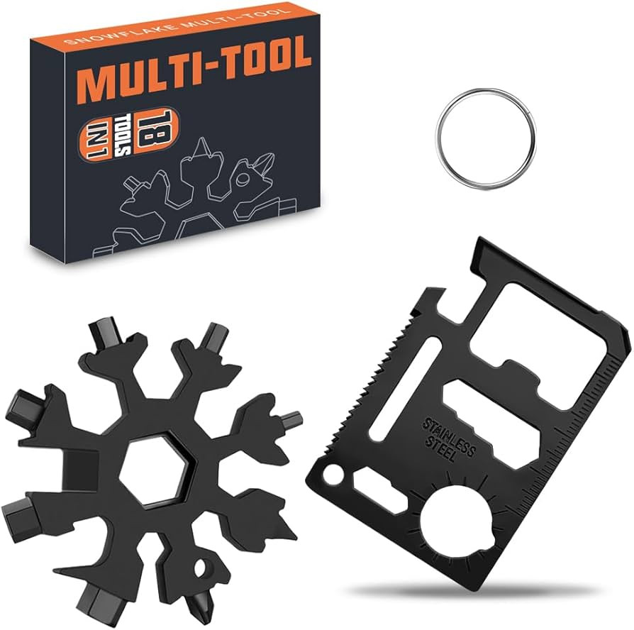 Stocking Stuffers Gifts for Men Dad, 18 in 1 Snowflake Multitool & 20 in 1 Credit Card Multitools... | Amazon (US)