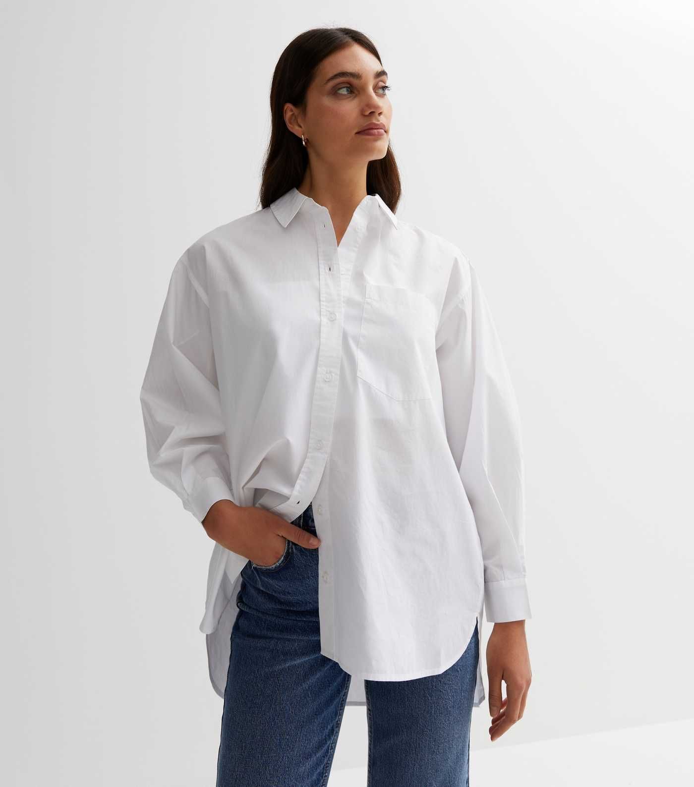 White Poplin Long Sleeve Oversized Shirt
						
						Add to Saved Items
						Remove from Saved ... | New Look (UK)