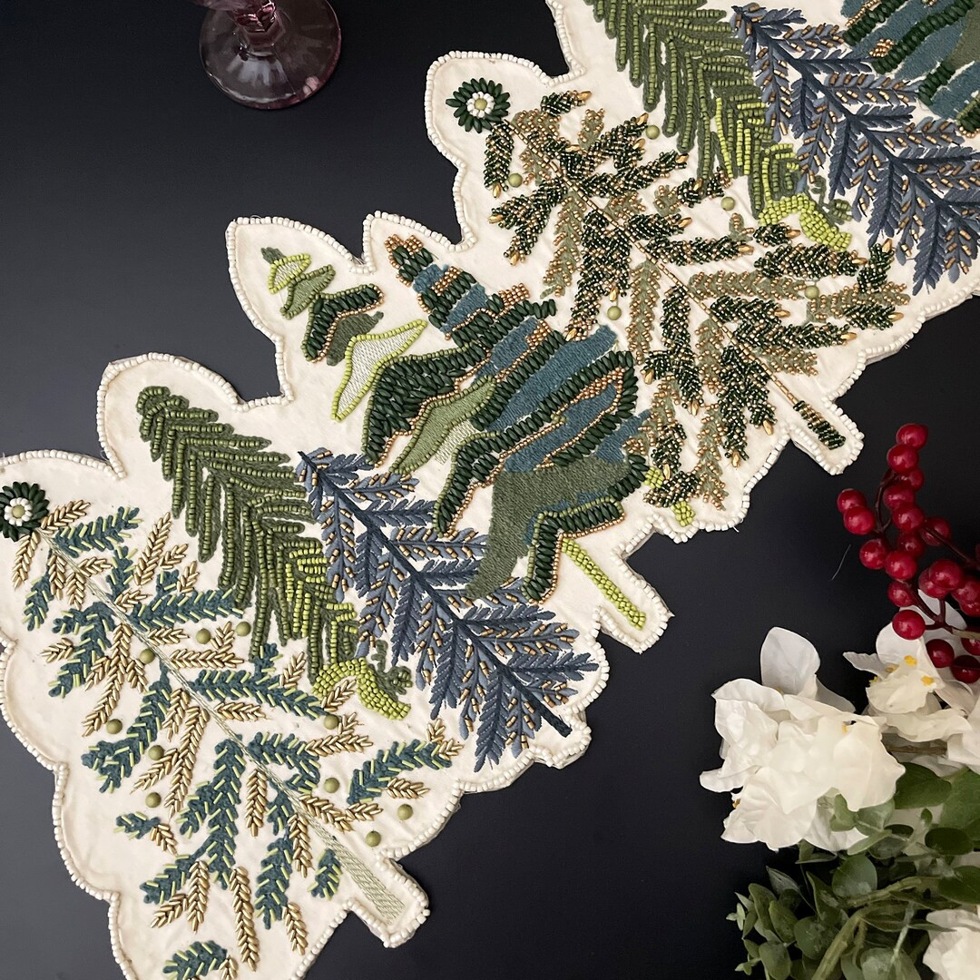 Handmade Christmas Embroidered + beaded runner, centerpiece multi colour, 13x36inch | Etsy (US)